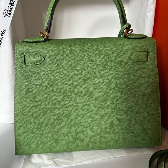 Hermes Kelly 28 Vert Criquet Epsom Sellier Green stamp Z - Picture 4 of 16